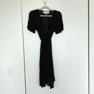 Black polka dot wrap dress